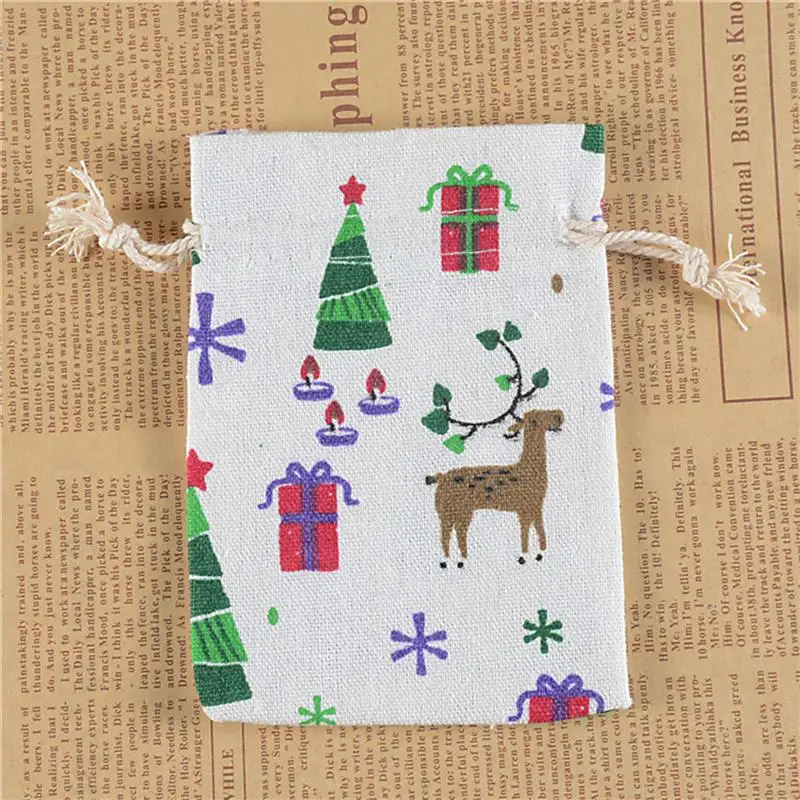 burlap drawstring bags pouches christmas deer favors candy gift