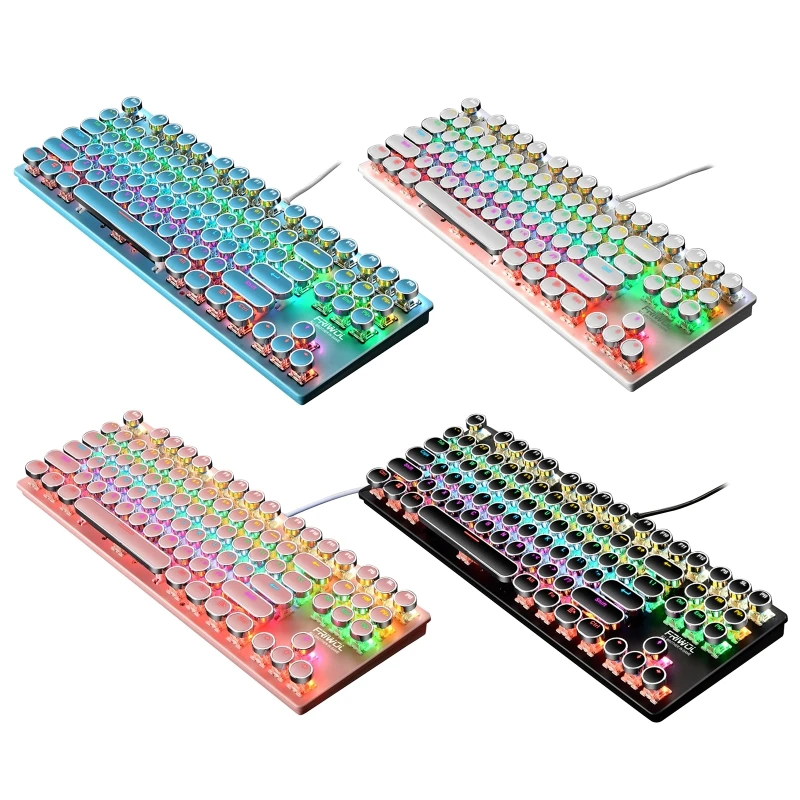 Wired 87 Keys Green Axis Punk Mechanical Keyboard Metal Panel Round Keycap RGB LED Backlight USB Gamer Keyboard
Wired 87 Keys Green Axis Punk Mechanical Keyboard Metal Panel Round Keycap RGB LED Backlight USB Gamer Keyboard