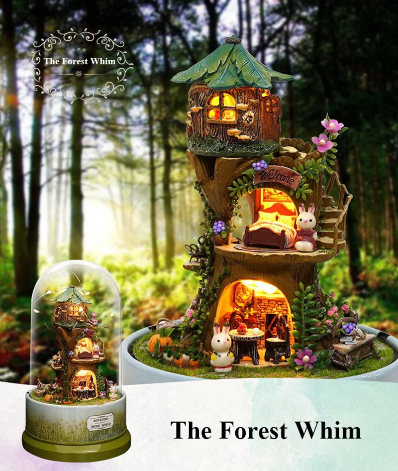 DIY Dollhouse Rotate Music Box Miniature Assemble Kits Doll House With Furnitures Wooden House Toys for Children Birthday Gift (7)