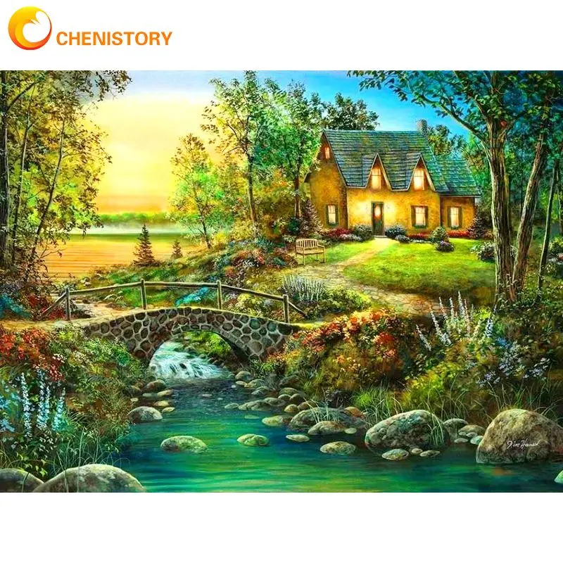 Chenistory Diy картина по номерам красивый красочный дом Сельский пейзаж масляные