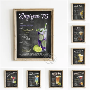Liquor Beverage Drinks Illustration Art Prints Poster Recipe Menu Blackboard Canvas Painting Bar Pub Club Modern Home Decor Gift