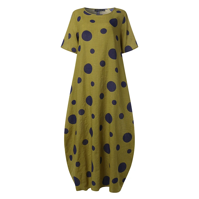 2021 Summer Bohemian Polka Dot Print Long Maxi Dress Women Vintage Short Sleeve Baggy Vestido Robe Party Beach Sundress Kaftan 2021 Summer Bohemian Polka Dot Print Long Maxi Dress Women Vintage Short Sleeve Baggy Vestido Robe Party Beach Sundress Kaftan
