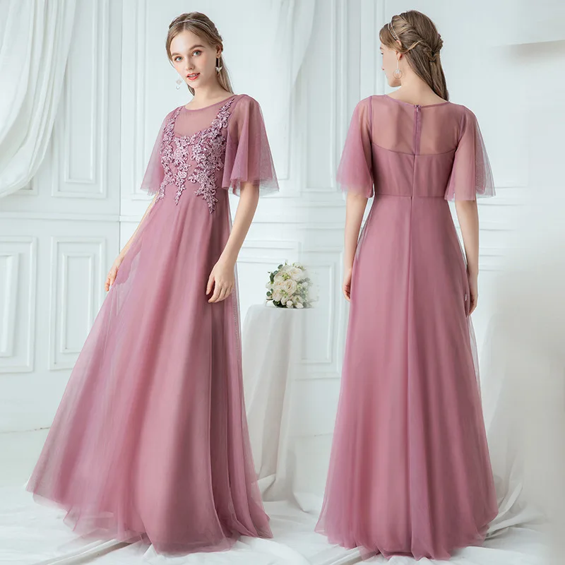 Bridesmaid Dress Shoulder Flounced Sleeves Crew Neck Mesh Sequin Flower Stickers Romantic Elegant Evening Gown
Bridesmaid Dress Shoulder Flounced Sleeves Crew Neck Mesh Sequin Flower Stickers Romantic Elegant Evening Gown