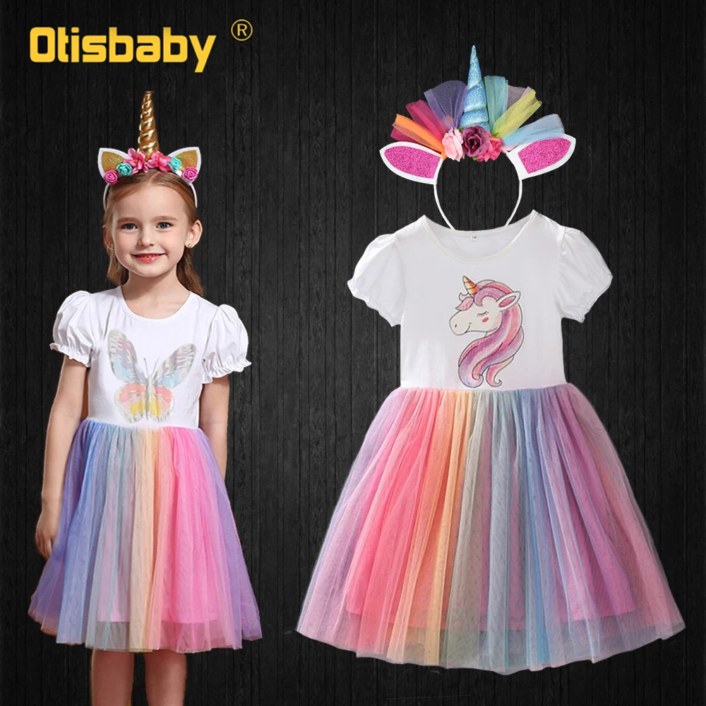Детское Радужное платье-пачка с принтом в виде бабочек | Детская одежда и обувь