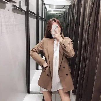 Women Leisure Brown Double Breasted Suit Jacket Work Notched Office Ladies Blazer Wear Pockets Casual Outerwear Tops 
Women Leisure Brown Double Breasted Suit Jacket Work Notched Office Ladies Blazer Wear Pockets Casual Outerwear Tops