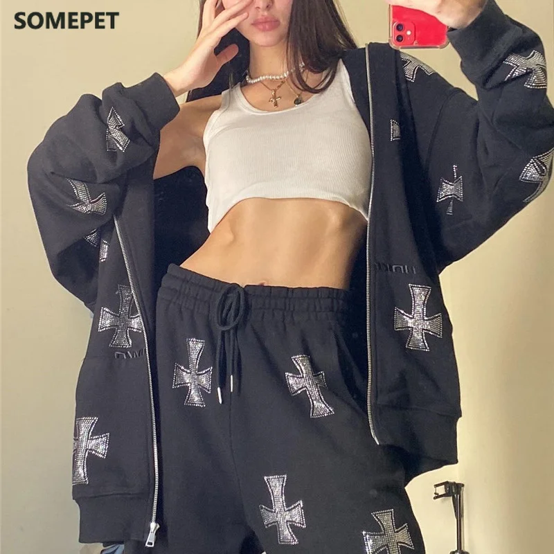Hip Hop Rhinestone Sweatshirt Y2k Long Sleeve Zip Up Hoodies Punk Gothic Joggers Sweatshirt Suits Sport Jacket Coat Streetwear
Hip Hop Rhinestone Sweatshirt Y2k Long Sleeve Zip Up Hoodies Punk Gothic Joggers Sweatshirt Suits Sport Jacket Coat Streetwear