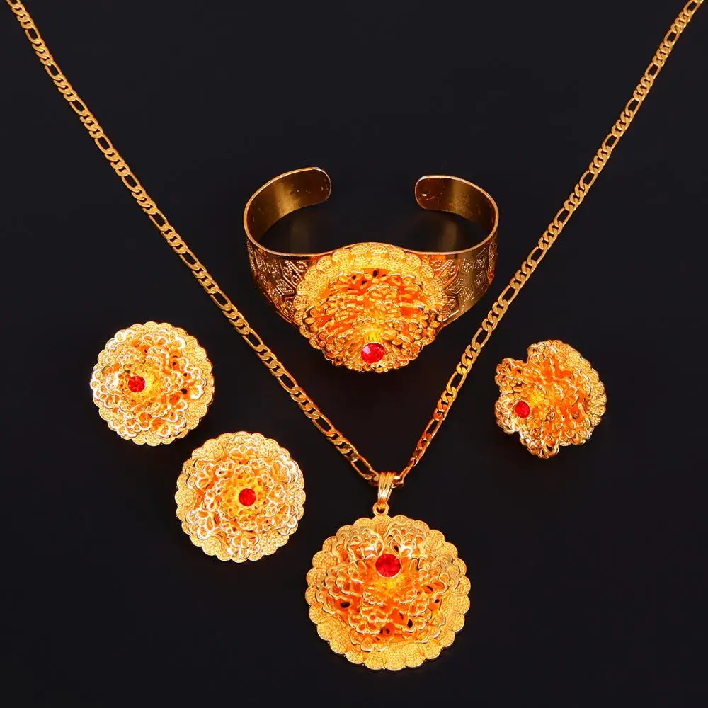 

Ethiopian Flower Shape Jewelry Sets Gold Color African Women Romantic Zircon Jewelry