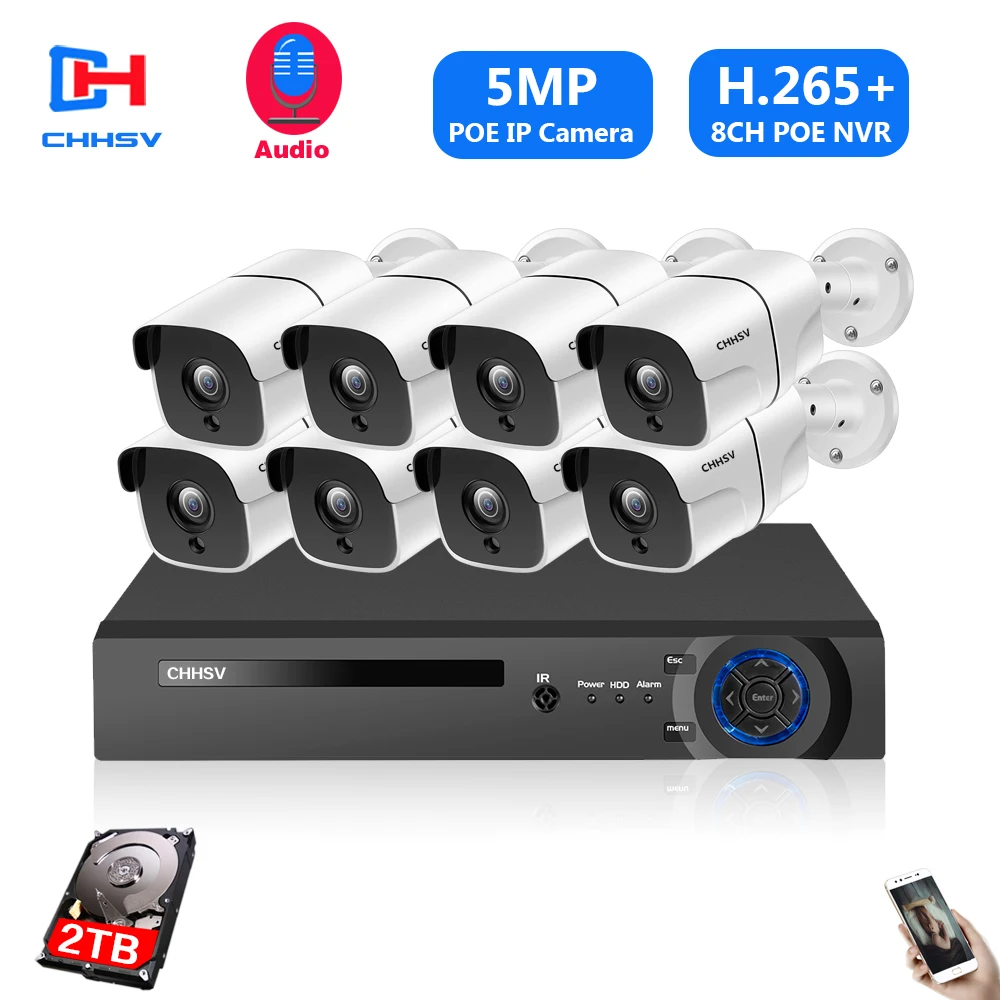 

Face AI H.265 8CH 5MP HD POE NVR Kit CCTV Security System Two Way Audio AI IP Camera Outdoor P2P Video Surveillance Set 2TB HDD