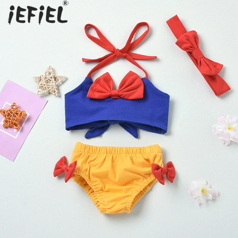 

Summer Toddler Infant Baby Girls Clothes Sleeveless Halter Bowknot Crop Tops Briefs Bowknot Head Band 3pcs Sunsuit Outfits Set