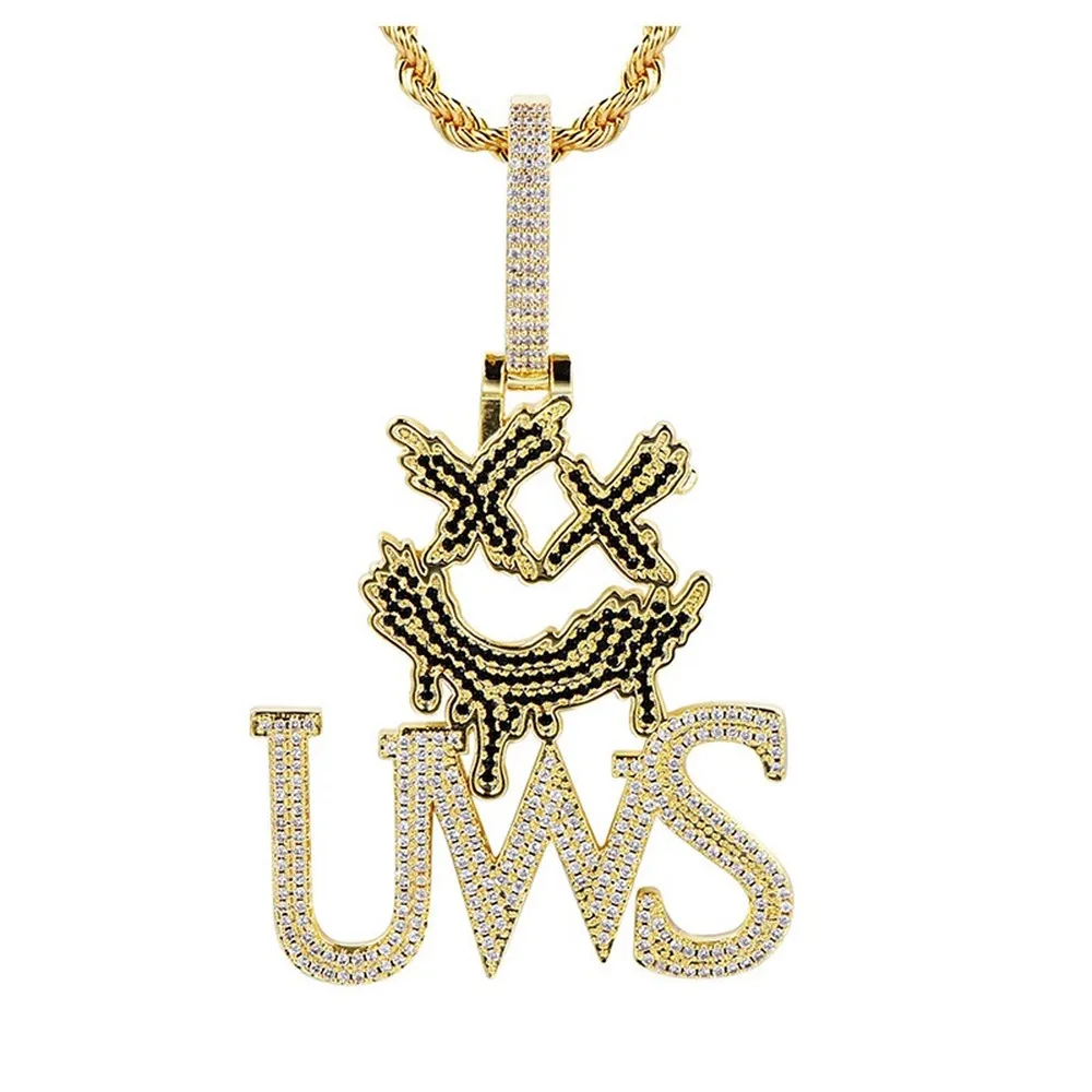 

Iced Out Chain 18K Gold Plated Fully Zirconia Simulated Diamond Letter Personality Hip Hop Pendent Necklace for Men Women