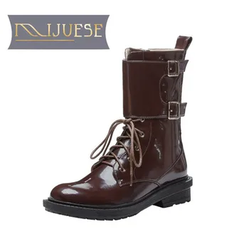 MLJUESE 2021 women Ankle boots Winter short plush Round Toe Zipper Lace-Up Buckle Strap Med heels female Riding boots size 39
MLJUESE 2021 women Ankle boots Winter short plush Round Toe Zipper Lace-Up Buckle Strap Med heels female Riding boots size 39
