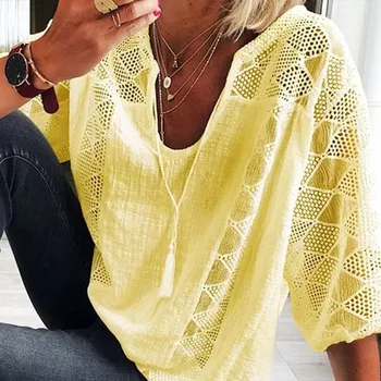 Cotton Linen V-neck Women's Blouses 3/4 Sleeve Lace Patchwork Tassel Female Blouse 2020 Summer Hollow Out Comfortable Lady Top
Cotton Linen V-neck Women's Blouses 3/4 Sleeve Lace Patchwork Tassel Female Blouse 2020 Summer Hollow Out Comfortable Lady Top