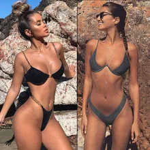2019 nova alta corte tanga maiô de cintura alta sólida banho feminino biquini brasileiro nadar praia micro biquíni conjunto(China)