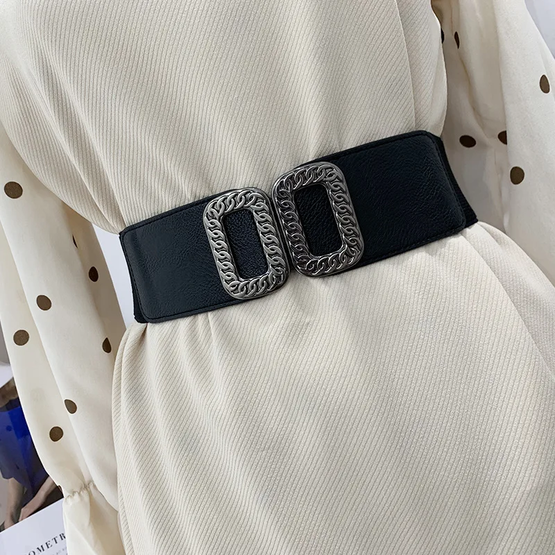 Fashion Women Elastic Wide Waist Belt Designer Double Buckle Ladies Decorative Waistband Lady Dress Coat Cummerbunds Belts
Fashion Women Elastic Wide Waist Belt Designer Double Buckle Ladies Decorative Waistband Lady Dress Coat Cummerbunds Belts