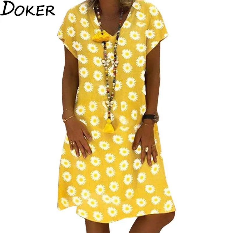 2020 Summer Floral Summer Loose Dress Women V-neck Short Sleeve Plus Size Elegant Midi Dresses Beach Casual Boho Yellow Dress
2020 Summer Floral Summer Loose Dress Women V-neck Short Sleeve Plus Size Elegant Midi Dresses Beach Casual Boho Yellow Dress