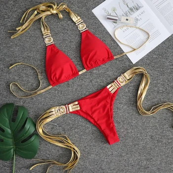 New Sexy Diamond Tassel Bikini 2019 Women Golden Bandeau Swimsuit Female Halter Swimwear Two-pieces Bikini set Bathing Suit swim
New Sexy Diamond Tassel Bikini 2019 Women Golden Bandeau Swimsuit Female Halter Swimwear Two-pieces Bikini set Bathing Suit swim
