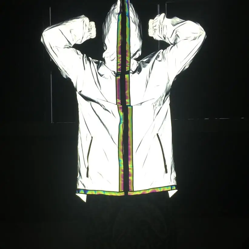 Фото Мужские Светоотражающие Длинные куртки в стиле хип-хоп повседневная куртка на
