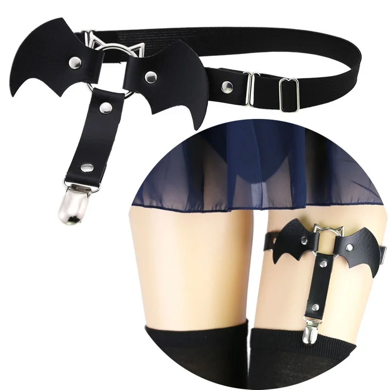 

Decopunk Bat Wing Leather Leg Ring Garter Belt Punk Goth Harness Garter Belt Adjustable Suspender for Sexy Women