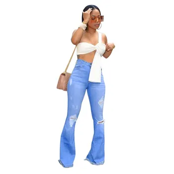 Fashion 2019 New Women Hole Zipper Wide Leg Jeans Washed High Waist Bell Bottomed Pants Ripped Pockets Denim Trousers 
Fashion 2019 New Women Hole Zipper Wide Leg Jeans Washed High Waist Bell Bottomed Pants Ripped Pockets Denim Trousers
