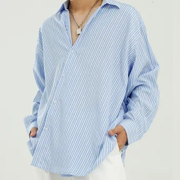 New Men Oblique placket Long Sleeve Casual Stripe Shirt Young Male Streetwear Hip Hop Vintage Fashion Loose Shirts
New Men Oblique placket Long Sleeve Casual Stripe Shirt Young Male Streetwear Hip Hop Vintage Fashion Loose Shirts