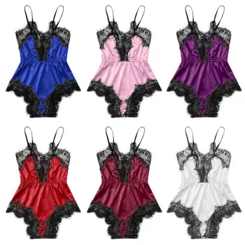 Women Temptation Eyelash Lace Lingerie Bodysuit Spaghetti Strap Solid Color Rompers Faux Silk High Waist Sexy Backless Sleepwear
Women Temptation Eyelash Lace Lingerie Bodysuit Spaghetti Strap Solid Color Rompers Faux Silk High Waist Sexy Backless Sleepwear