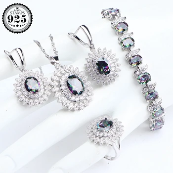 925 Sterling Silver Bridal Jewelry Sets For Women Magic Rainbow CZ Wedding Jewelry Necklace Set Pendant Ring Earrings Bracelet
925 Sterling Silver Bridal Jewelry Sets For Women Magic Rainbow CZ Wedding Jewelry Necklace Set Pendant Ring Earrings Bracelet