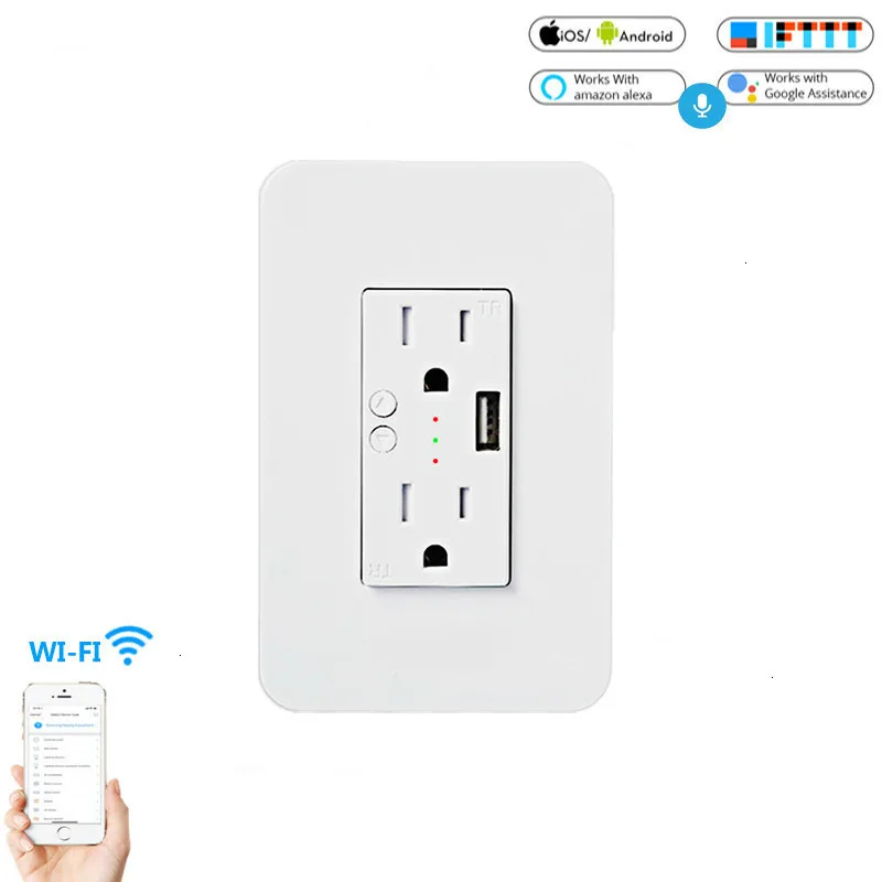 Wifi Smart Wall Power Socket Outlets Plug 2 USB Socket Smart Life/Tuya APP Remote Control Anywhere Work with Alexa Google Home
Wifi Smart Wall Power Socket Outlets Plug 2 USB Socket Smart Life/Tuya APP Remote Control Anywhere Work with Alexa Google Home