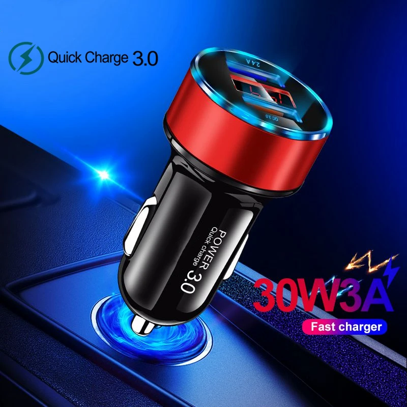 30W Dual USB Car Chargers Quick Charge 3.0 4.0 With LED Display For Samsung Universal Mobile Phone Aluminum Adapter Car-Charger | Мобильные