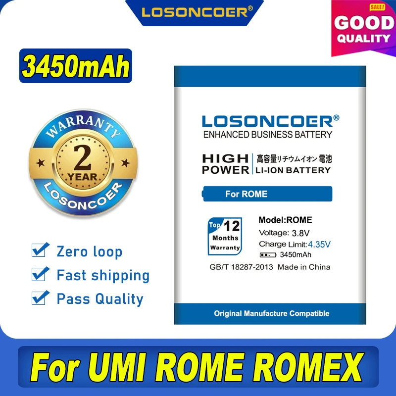 Фото 100% Оригинальный LOSONCOER 3450 мАч для UMI Rome аккумулятор X Аккумулятор | Мобильные