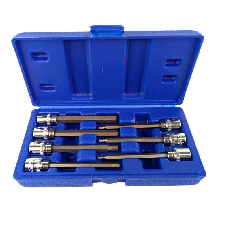 7 Pcs Hex Point End Bit Socket Set 3/8" Drive Extra Long Reach Allen Metric for Torque Wrench Hex Allen Key Screwdriver Bit Set
7 Pcs Hex Point End Bit Socket Set 3/8" Drive Extra Long Reach Allen Metric for Torque Wrench Hex Allen Key Screwdriver Bit Set