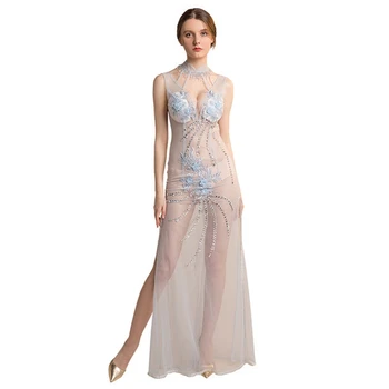 Tulle sexy temptation perspective long dress deep V-neck open back high split nightclub performance dress model sexy long dress 
Tulle sexy temptation perspective long dress deep V-neck open back high split nightclub performance dress model sexy long dress