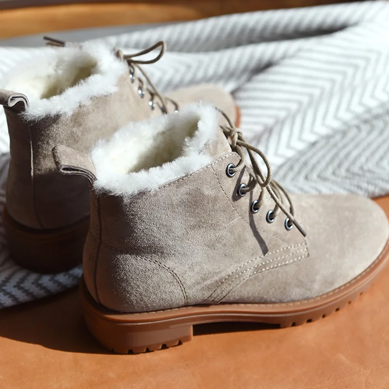 BeauToday/женские зимние ботинки из натуральной кожи с круглым носком на шнуровке