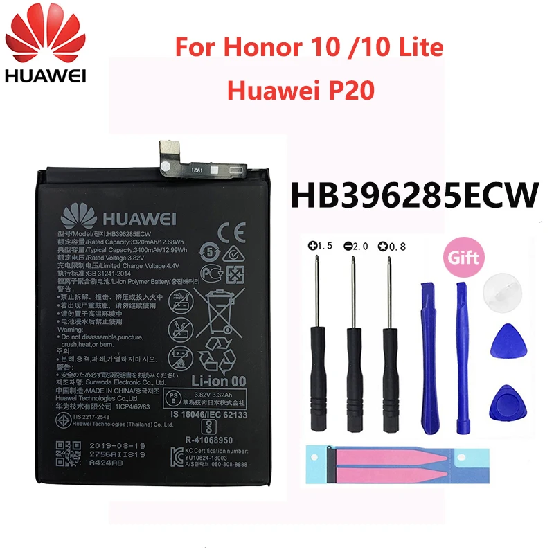 

100% Original Hua Wei Replacement Phone Battery HB396285ECW 3400mAh For Huawei P20 Honor 10 Honor10 Lite Batteries Batteria