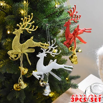 

3 PCS Christmas Reindeer Ornaments Home Christmas Tree Ornament Deer Chital Hanging Xmas Baubles Party Decoration