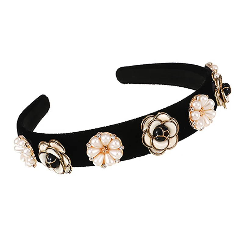 

ZHINI New Fashion Imitation Pearls Headbands for Women Simple Charming Flower Handmade Hairband Hair Statement Jewelry Gift