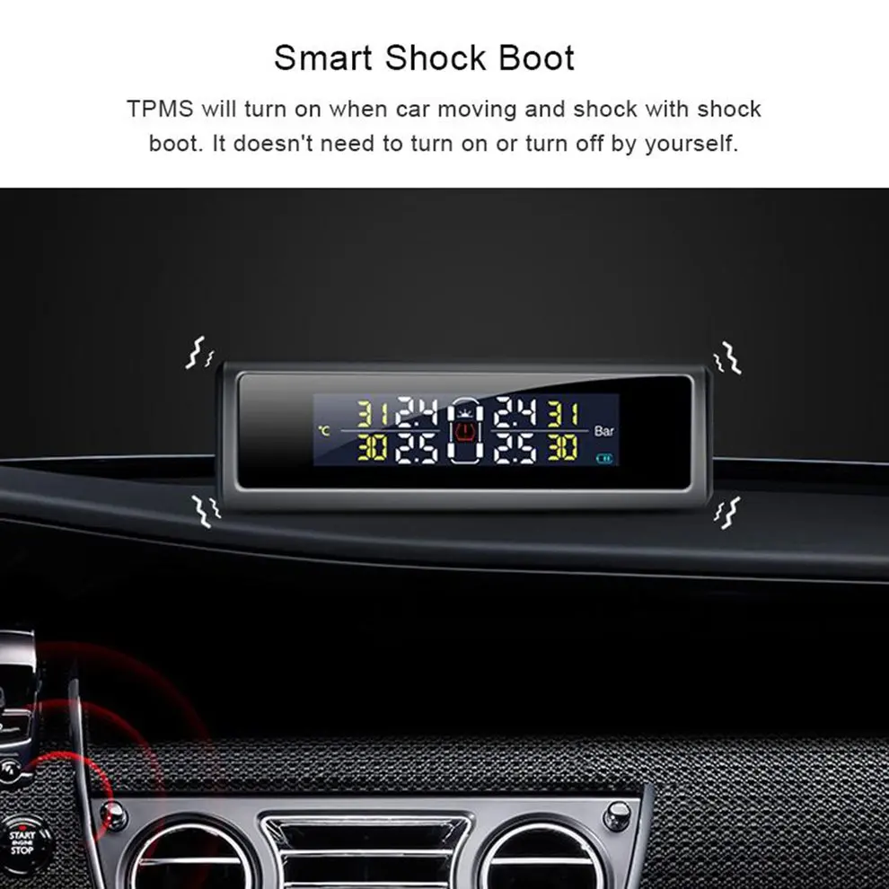 Car solar TPMS Internal / External Sensor Tire Pressure Monitor Wireless Tire Pressure Monitoring Alarm System
Car solar TPMS Internal / External Sensor Tire Pressure Monitor Wireless Tire Pressure Monitoring Alarm System