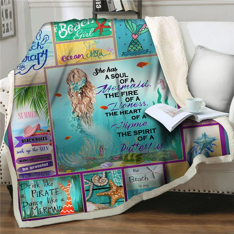 Флисовое одеяло Dreamlike с 3d рисунком русалки, для кровати, дивана, пикника, мягкое Фланелевое покрывало, плюшевое покрывало