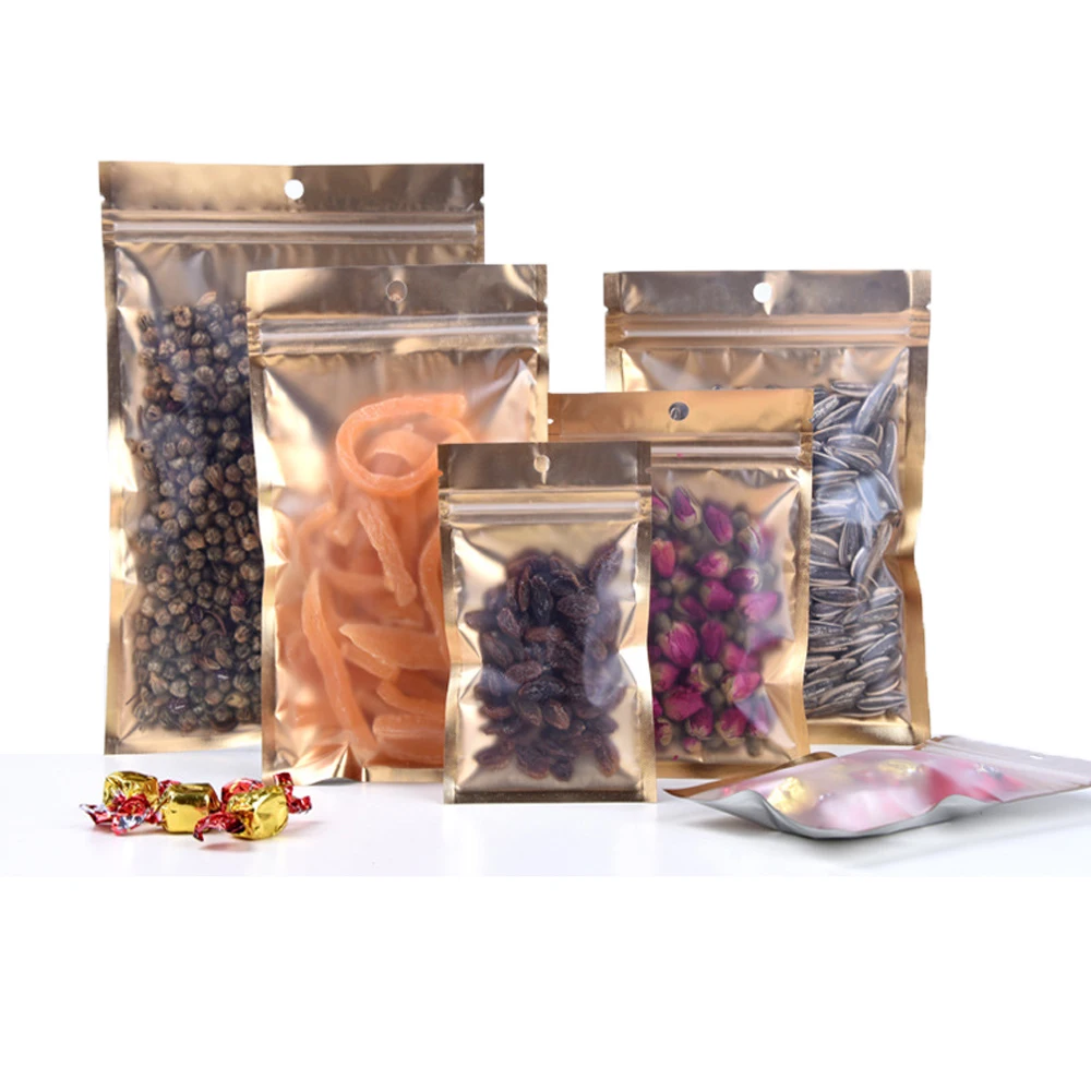 100Pcs Matte Mylar Foil Clear Gold Zip Lock Bag with Hang Hole Self Grip Seal Tear Notch Flat Pouches for Food Snack Bean Pack
100Pcs Matte Mylar Foil Clear Gold Zip Lock Bag with Hang Hole Self Grip Seal Tear Notch Flat Pouches for Food Snack Bean Pack