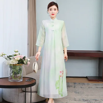 2020 Spring Summer Chinese Traditional Cheongsam Qipao Ethnic Style Fashion Lotus Flower Printed Long Qi Pao Cheongsam Dress
2020 Spring Summer Chinese Traditional Cheongsam Qipao Ethnic Style Fashion Lotus Flower Printed Long Qi Pao Cheongsam Dress