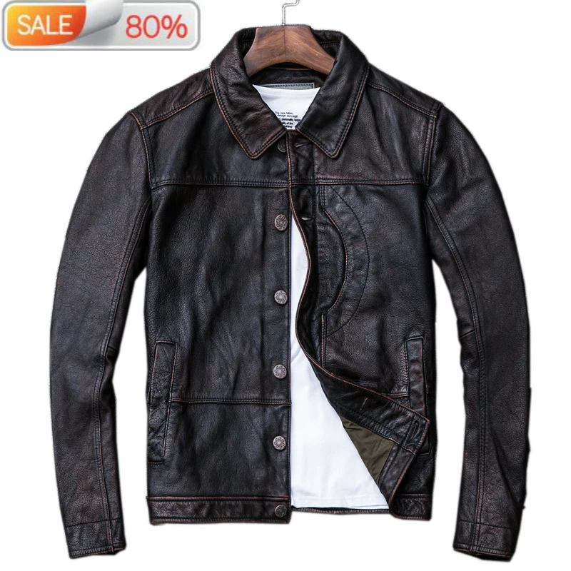 Real Cowhide Genuine Jacket Men Short Vintage Autumn Cow Leather Jackets and Coats Motorcycle Veste Cuir Homme B22297
Real Cowhide Genuine Jacket Men Short Vintage Autumn Cow Leather Jackets and Coats Motorcycle Veste Cuir Homme B22297