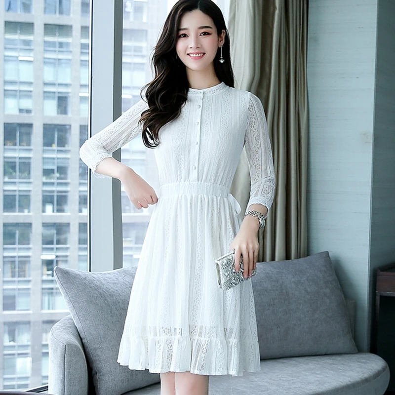 New Spring Autumn Women Dress Elegant Openwork Lace Dress Women Slim Single-breasted Party Dress Female Vestito
New Spring Autumn Women Dress Elegant Openwork Lace Dress Women Slim Single-breasted Party Dress Female Vestito