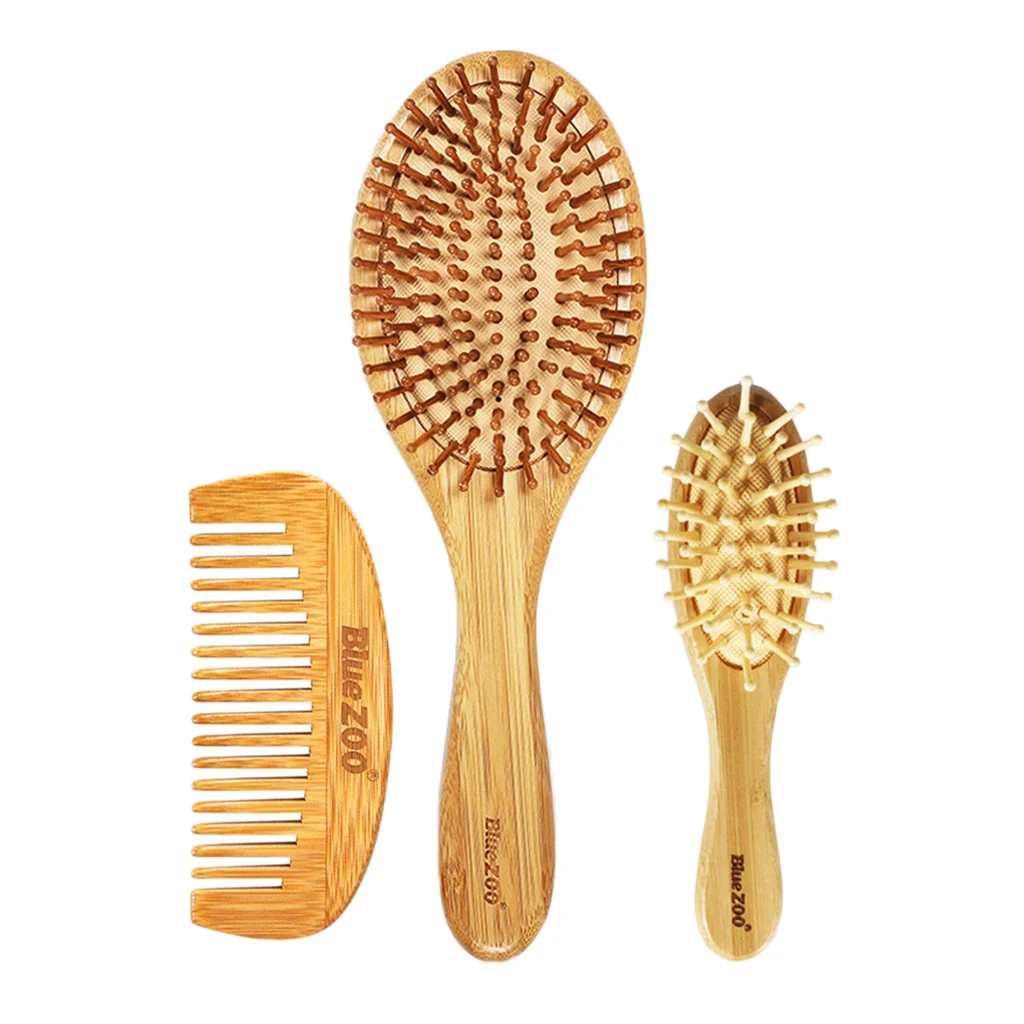 3 Pcs Bamboo Wooden Hair Brush Air Cushion Combs Set Anti-static No Hair 3 Pcs Bamboo Wooden Hair Brush Air Cushion Combs Set Anti-static No Hair
