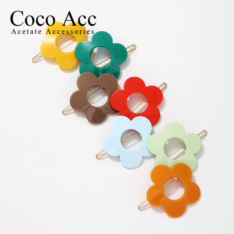 

13 Color Wholesale fancy acrylic candy hollowout flower color hair frog clips grips accessories for kids girls