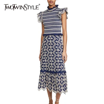 TWOTWINSTYLE Casual Patchwork Lace Summer Dress Women O Neck Embroidery Sleeveless High Waist Dresses Female 2020 Fashion Tide 
TWOTWINSTYLE Casual Patchwork Lace Summer Dress Women O Neck Embroidery Sleeveless High Waist Dresses Female 2020 Fashion Tide