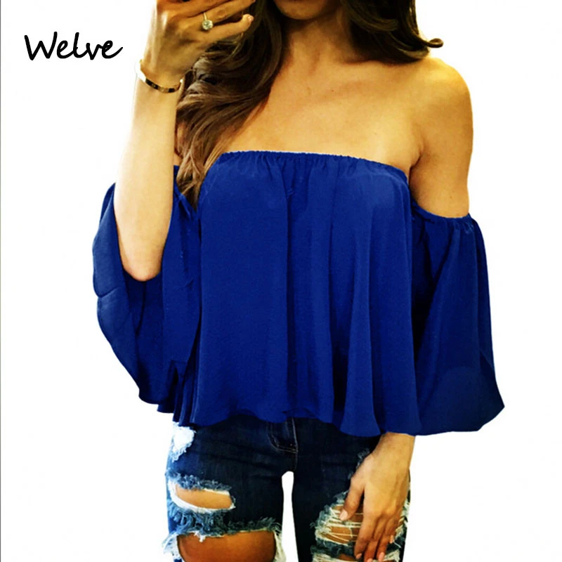 

Short T Shirt Women Suit-dress Wrap Chest One Word Lead Long Sleeve Chiffon Sexy Jacket Strapless Easy T Pity