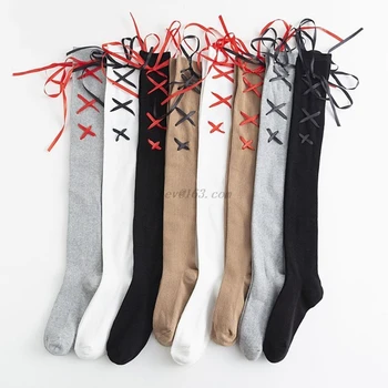 Japanese Women Sexy Thigh High Stockings Cross Lace-Up Ribbon Over Knee Long Colleage Style Lolita Cosplay Costume 
Japanese Women Sexy Thigh High Stockings Cross Lace-Up Ribbon Over Knee Long Colleage Style Lolita Cosplay Costume