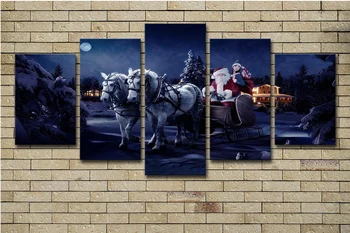 Hot Selling Home Decor Print oil painting Wall Art Decorations Wall Canvas, 5 Pieces Christmas Carriage Santa Claus 
Hot Selling Home Decor Print oil painting Wall Art Decorations Wall Canvas, 5 Pieces Christmas Carriage Santa Claus
