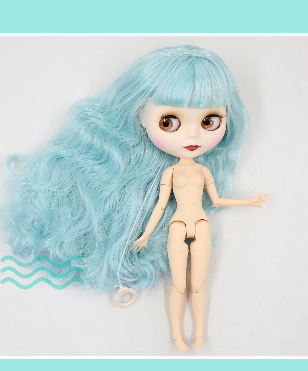 Neo Blythe Doll with Blue Hair, White Skin, Matte Cute Face & Factory Jointed Body 1 Neo Blythe Doll with Blue Hair, White Skin, Matte Cute Face & Factory Jointed Body 1