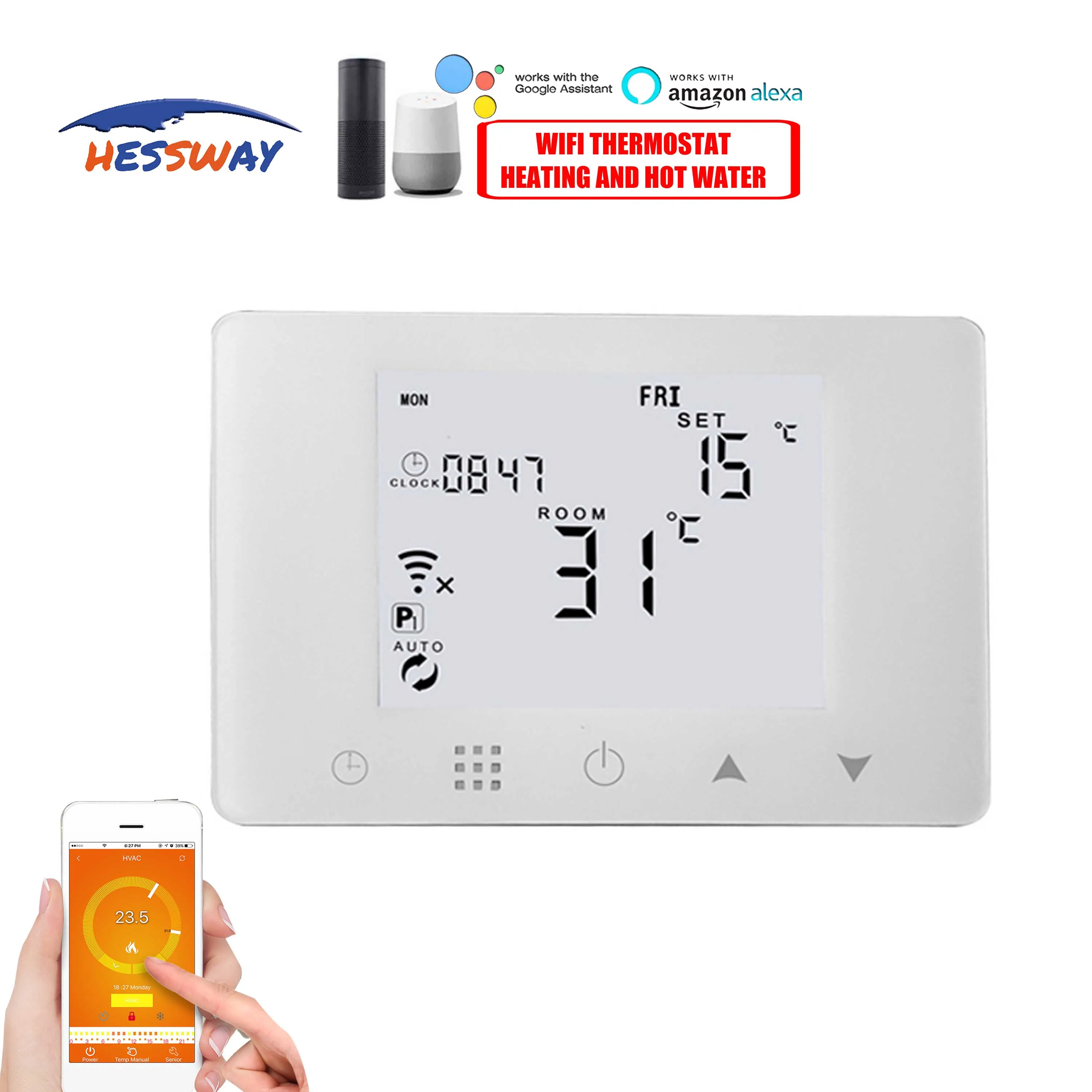 TUYA APP smart warm floor RF& wifi thermostat electric heat 16A for Dual sensor Works with Alexa Google home
TUYA APP smart warm floor RF& wifi thermostat electric heat 16A for Dual sensor Works with Alexa Google home