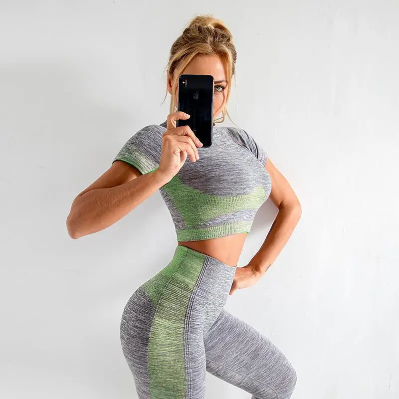 Бесшовный Женский комплект для йоги тренировочная спортивная одежда
